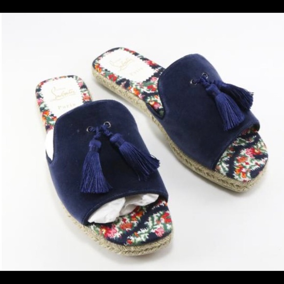 Christian Louboutin Pacha Blue Velvet Slides - Picture 4 of 9
